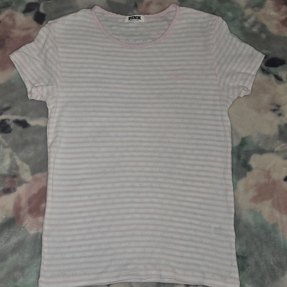 PINK Victoria's Secret Light Pink Striped Short Sleeve Tee